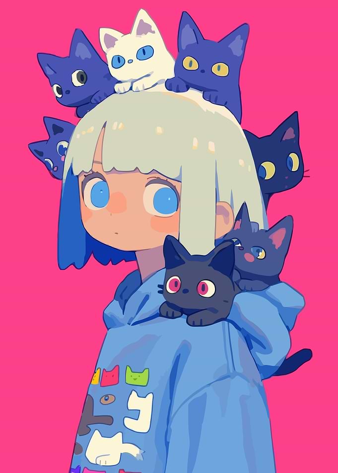 Girl with Cats on Head