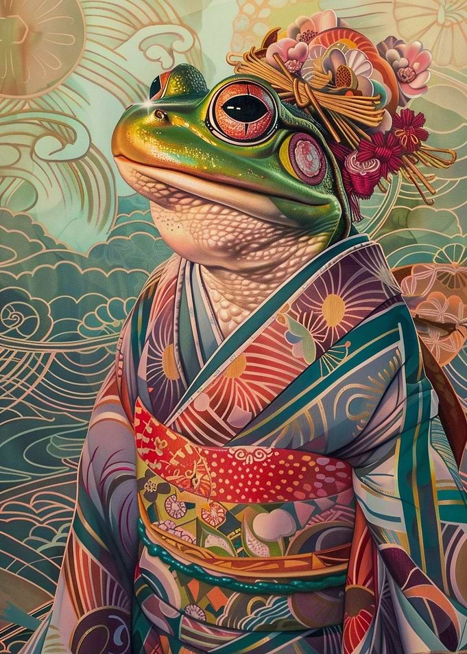 Frog in Kimono with Floral Headdress