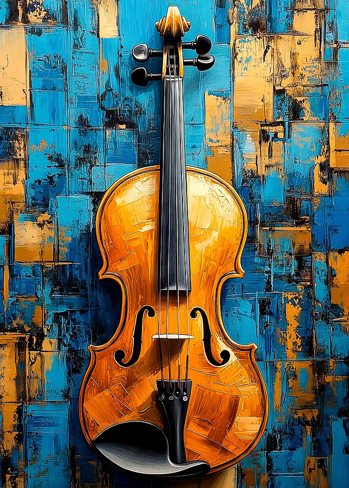 Abstract Violin Painting Gold and Blue
