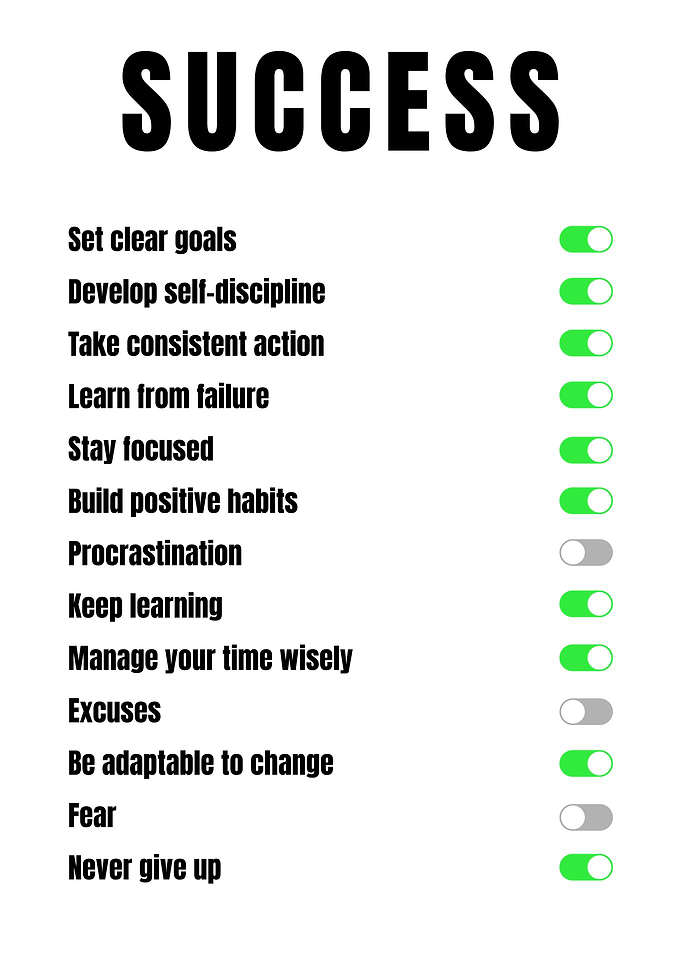 Success Checklist with Toggle Switches