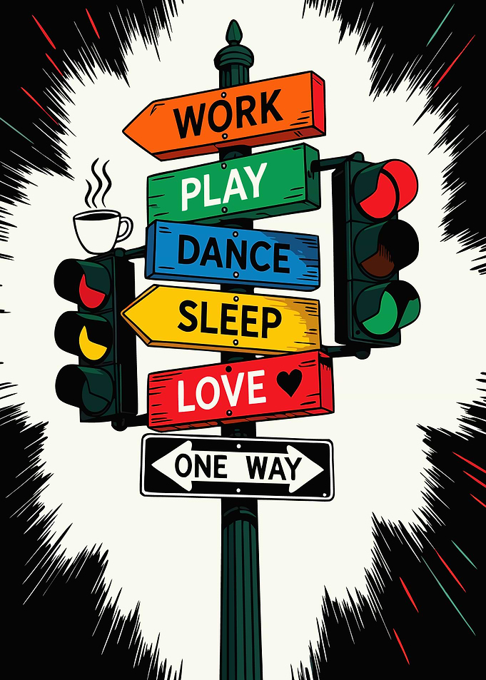 Life Direction Signpost with Traffic Lights