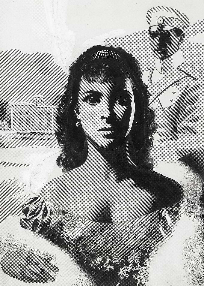 Monochrome Portrait of a Woman and Soldier