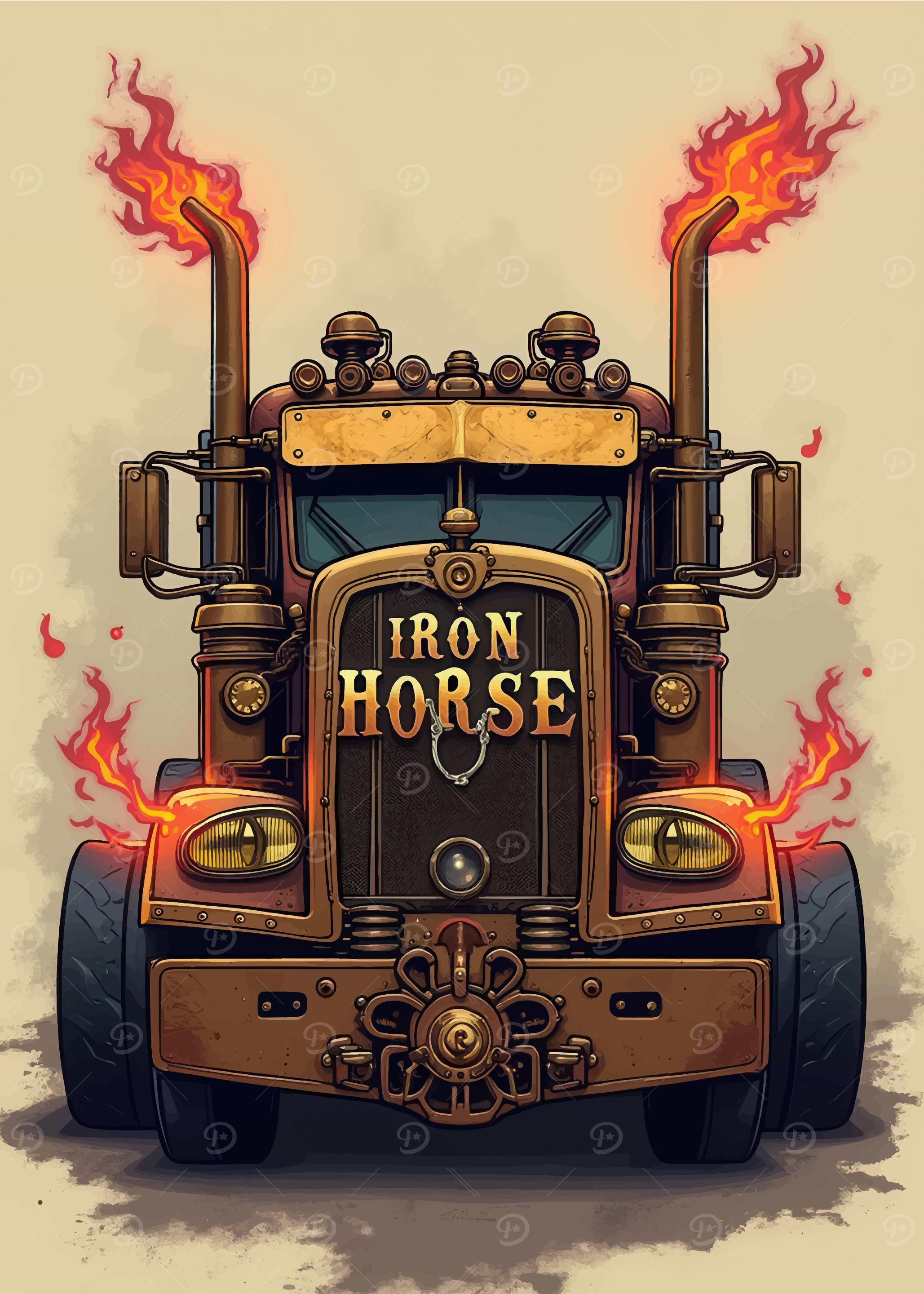 Steampunk Iron Horse Truck with Flames
