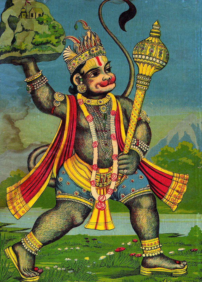 Hanuman Carrying Mountain Illustration