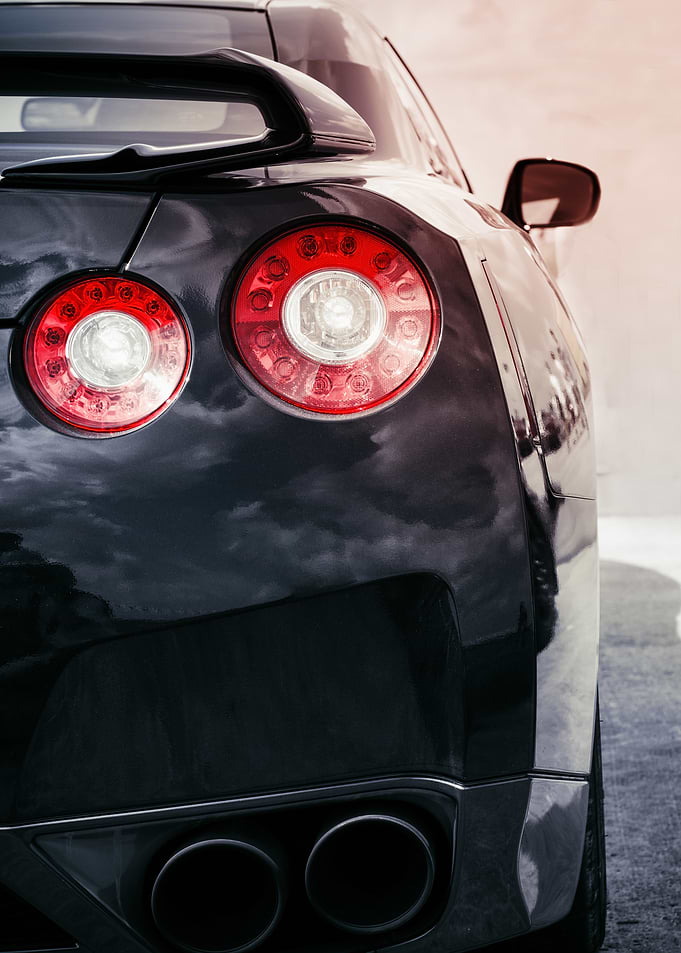 Sleek Black Sports Car Rear View