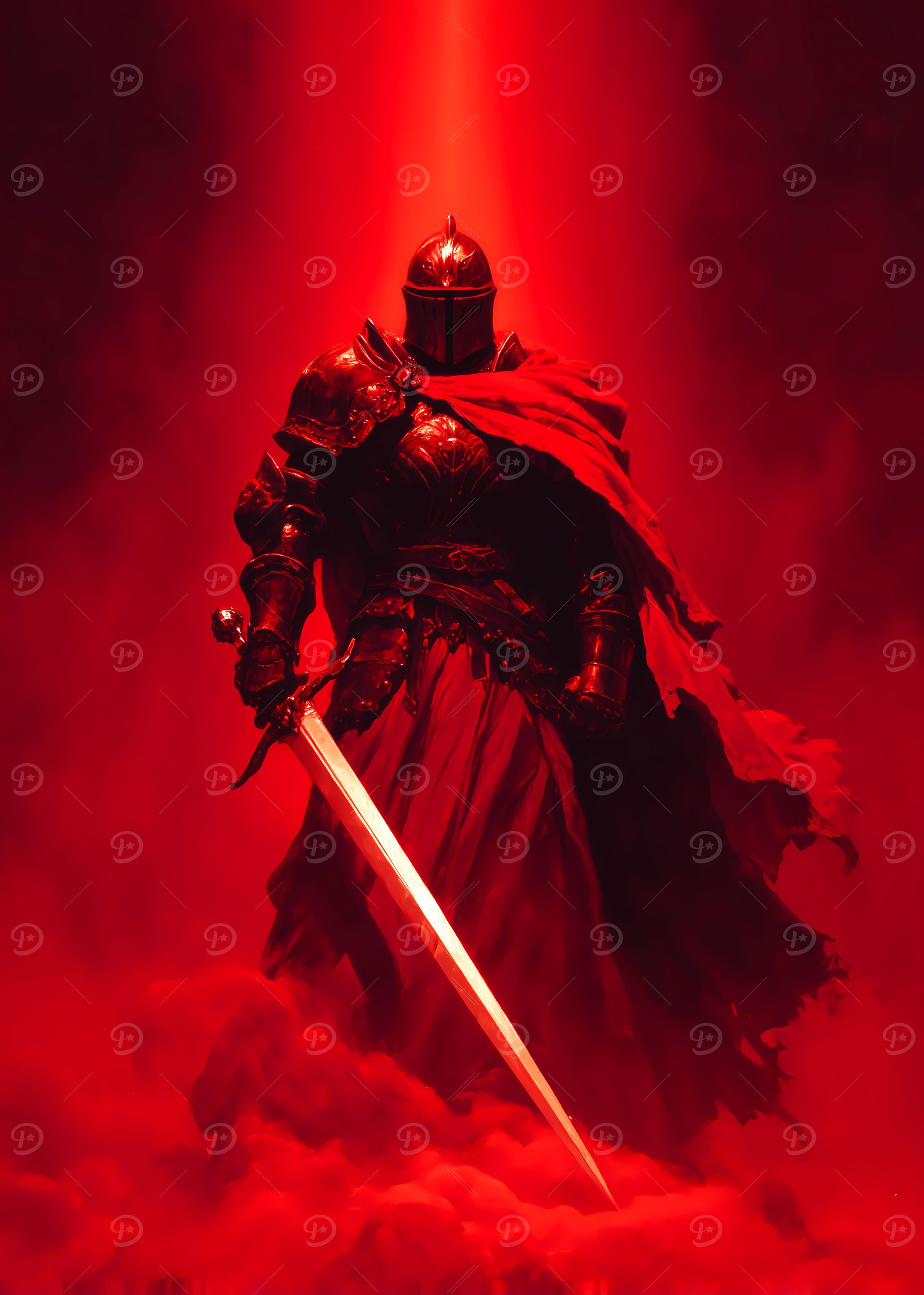 The Crimson Paladin – Guardian of the Flame - Armored Knight in Red Light