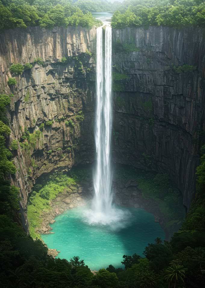 Majestic Waterfall in Lush Canyon