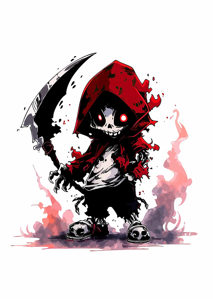 Cartoon Grim Reaper with Red Hood