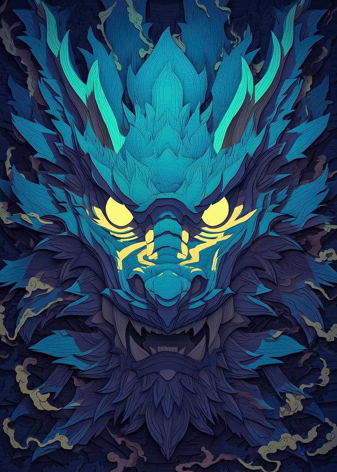 Blue Dragon Head Portrait