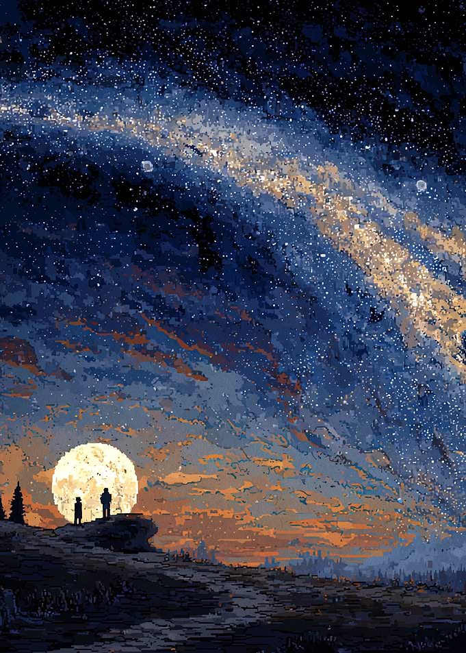 Pixel Art Night Sky Landscape