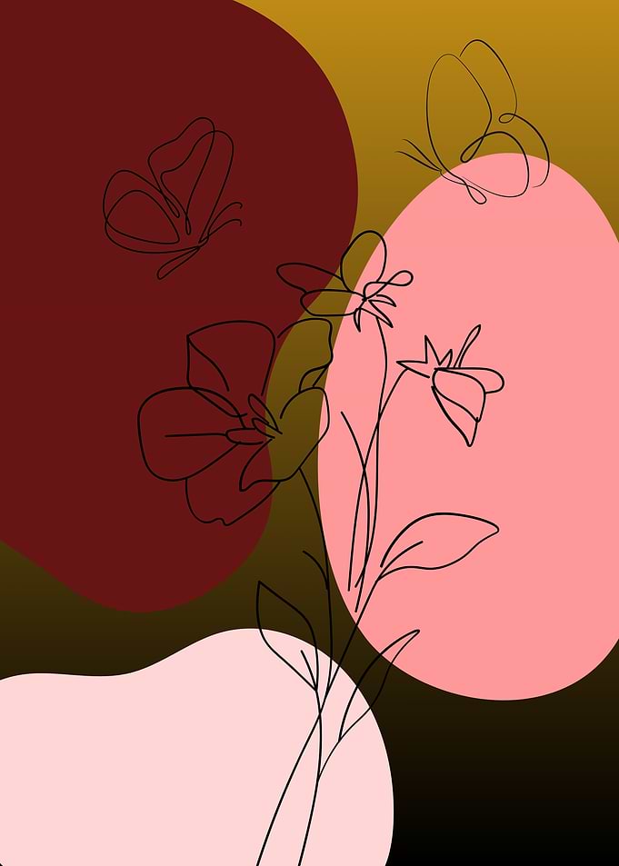 Minimalist Floral Line Art with Butterflies