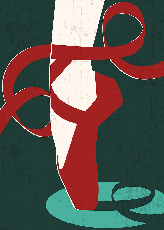 Ballet Pointe Shoe with Red Ribbons