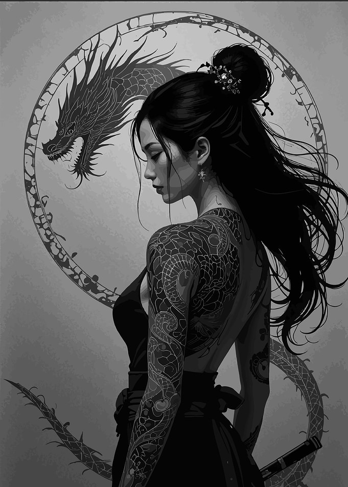 Tattooed Woman with Dragon