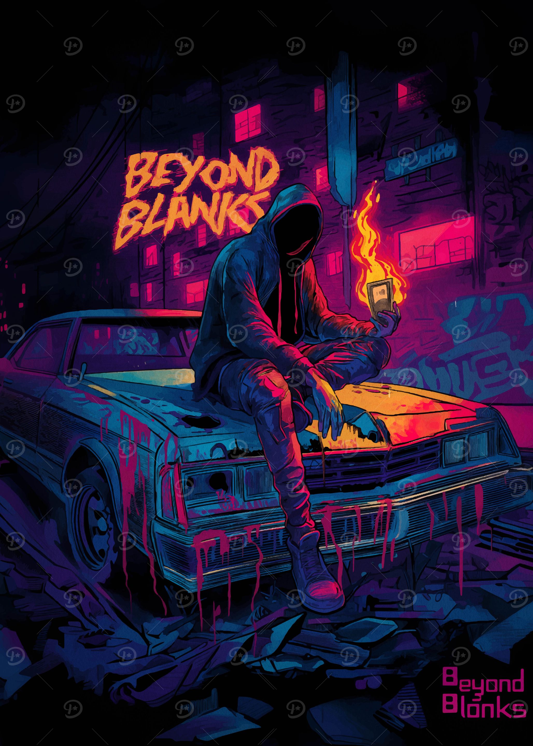 Beyond Blanks: Hooded Figure with Burning Object