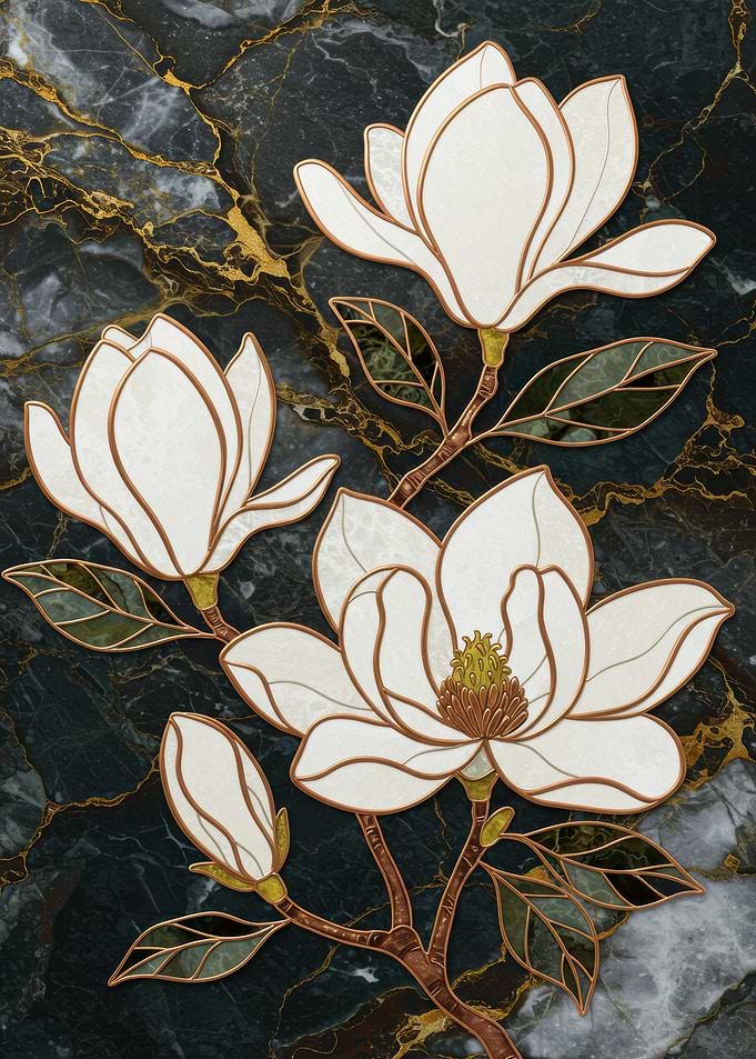 Magnolia Flowers on Marble Background