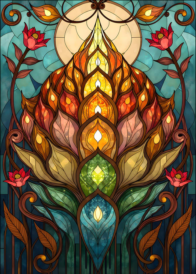 Stained Glass Lotus Flame – Sacred Bloom of Light and Color
