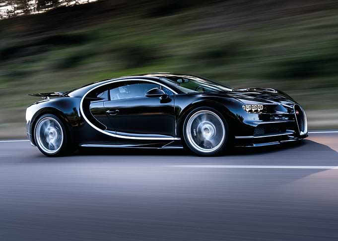 Black Bugatti Chiron in Motion