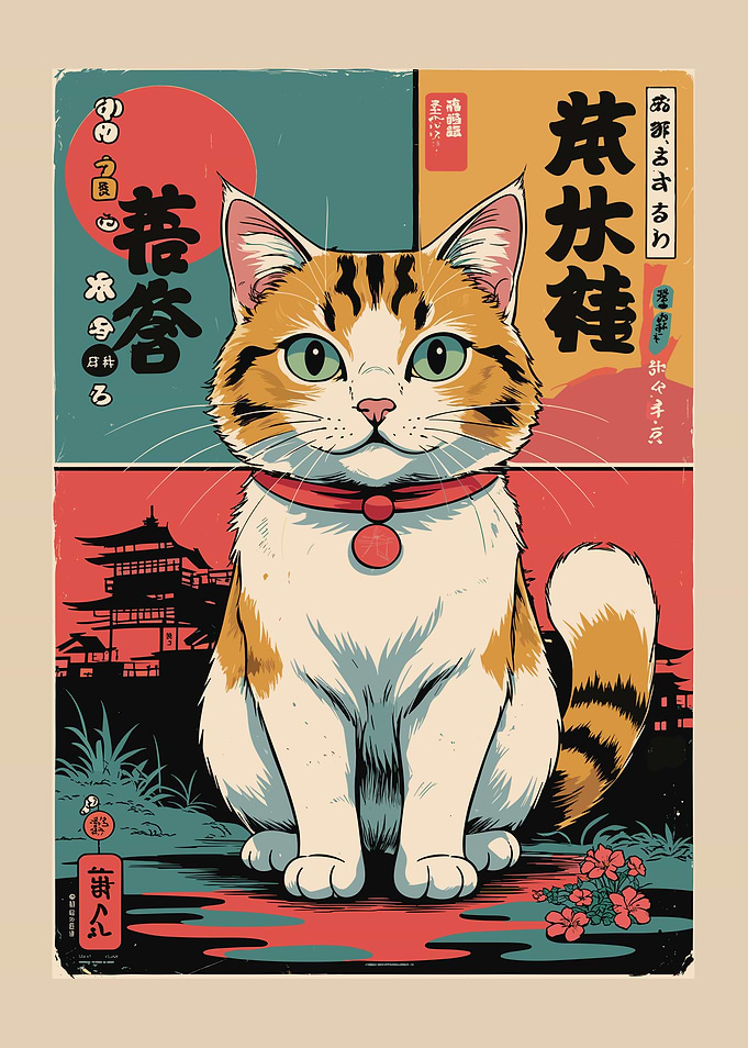 Japanese Cat Art Print