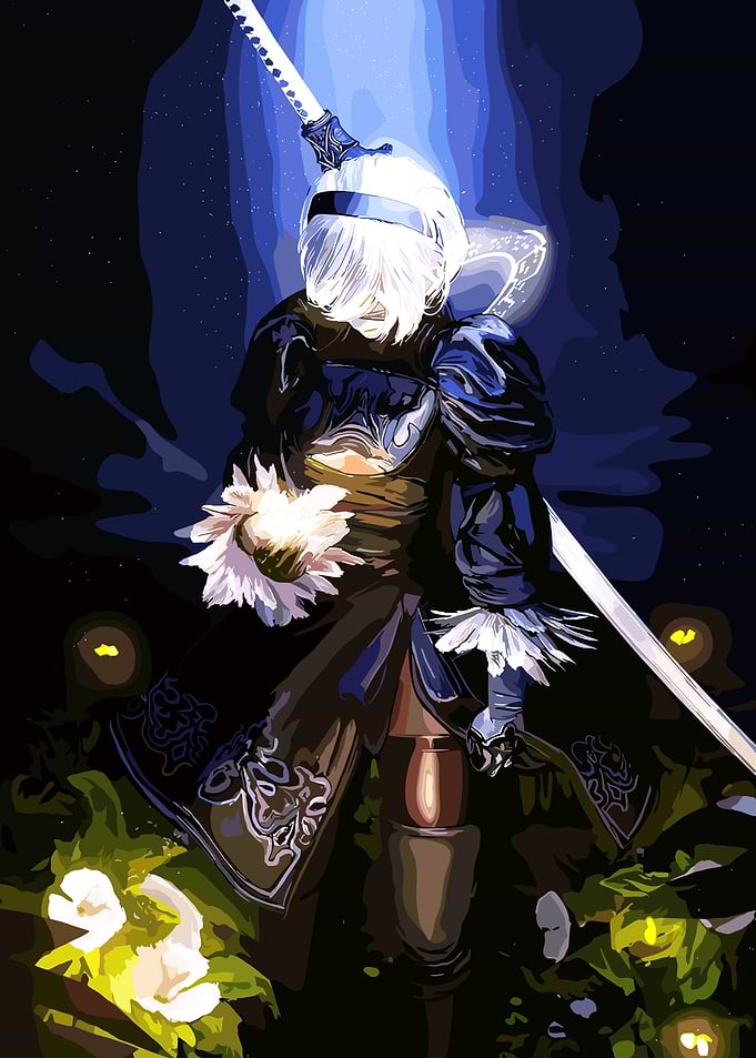2B Pixel Art in Dark Forest