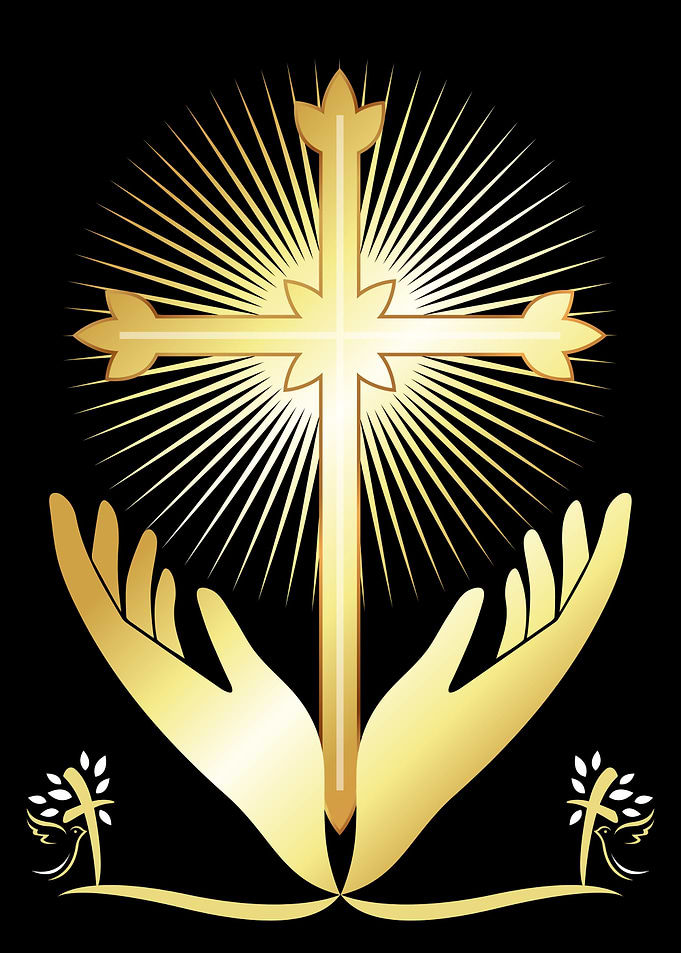 Golden Cross with Hands and Rays
