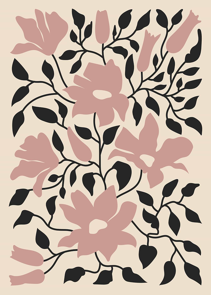 Floral Illustration with Pink Flowers