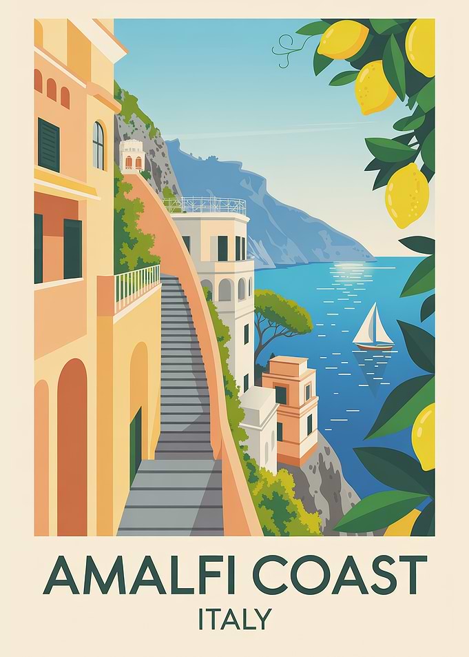 Amalfi Coast Italy Travel Poster
