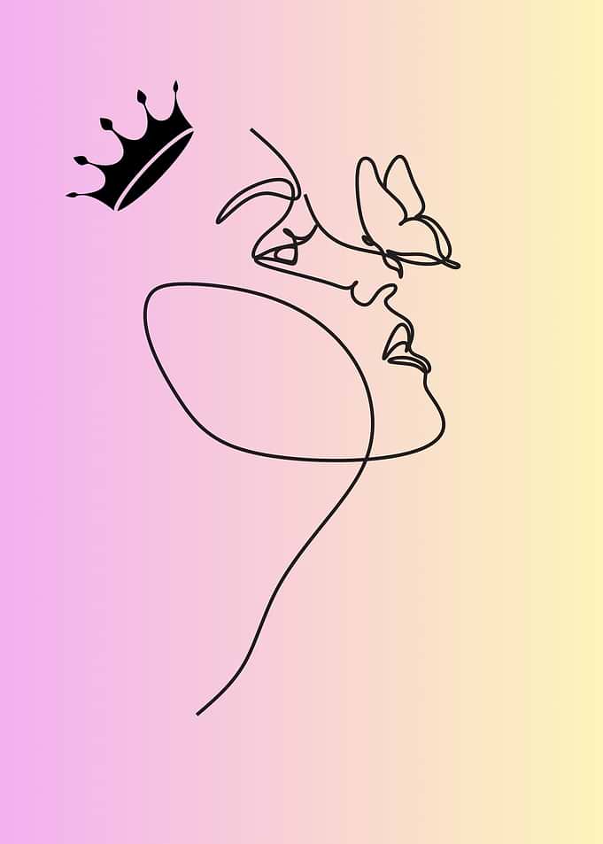 Minimalist Queen with Butterfly Line Art