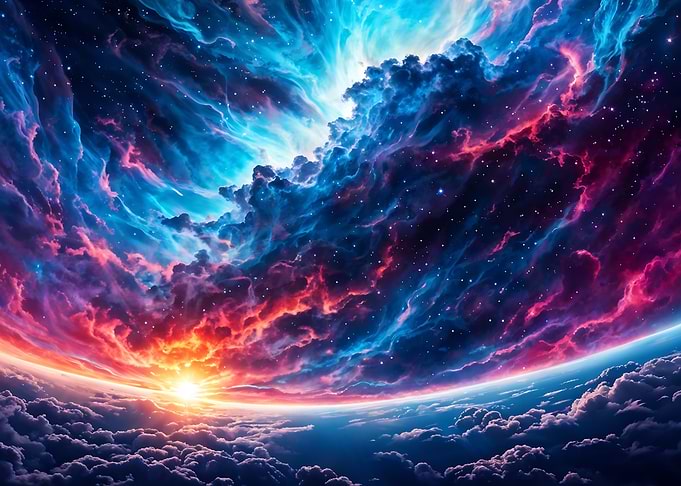 Cosmic Sunrise Over Cloud Planet