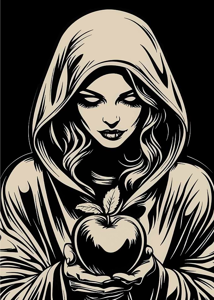 Hooded Woman with Apple Illustration