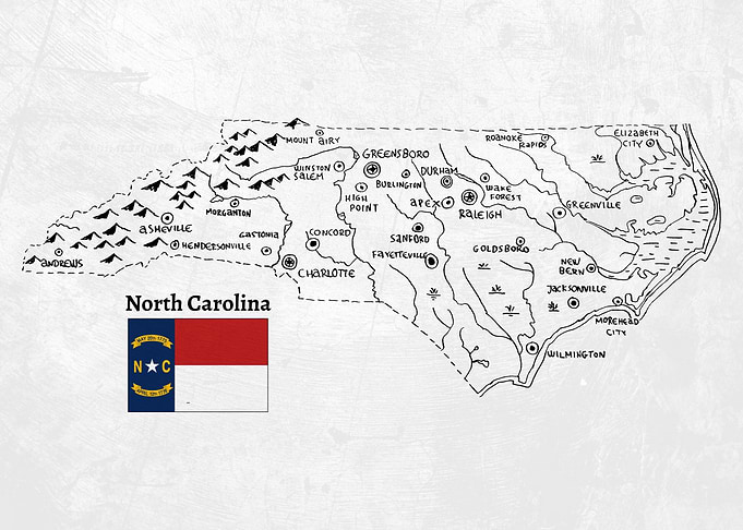 Hand Drawn Map of North Carolina