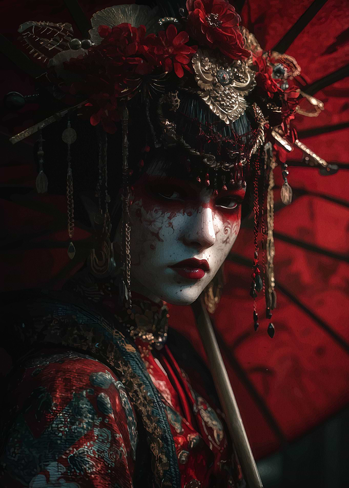 Geisha with Red Umbrella