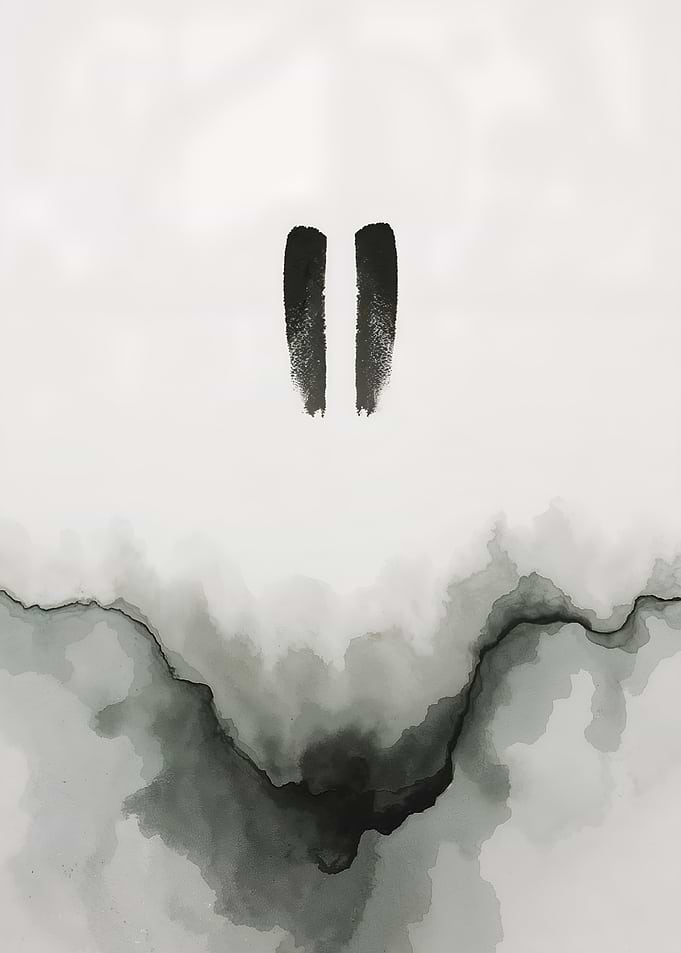 Minimalist Ink Landscape with Vertical Strokes