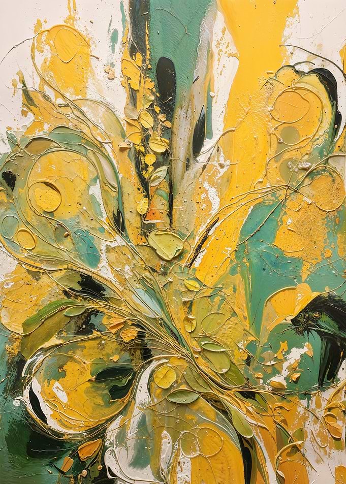 Abstract Yellow and Green Floral Painting