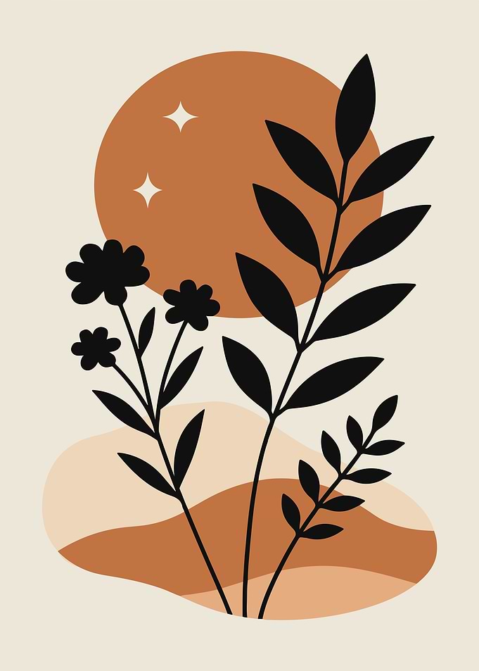 Minimalist Floral Art with Geometric Shapes