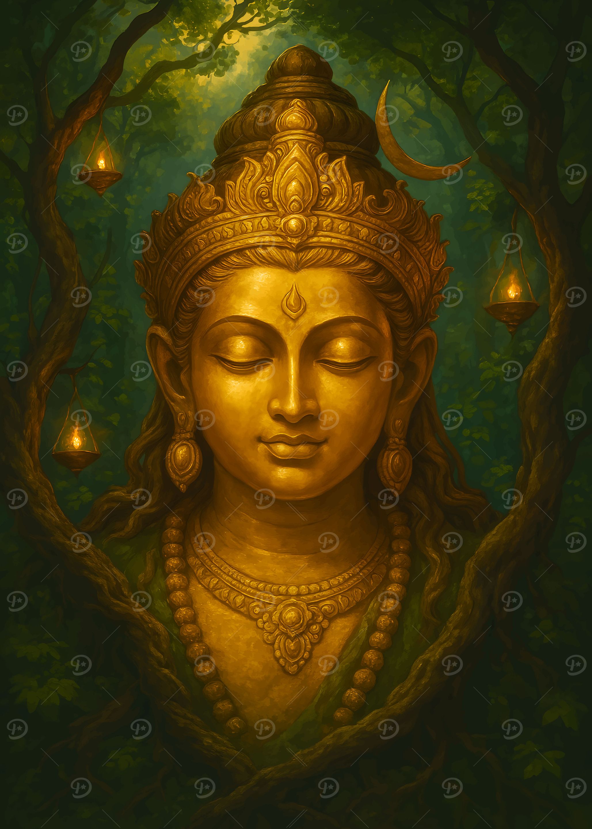 Golden Deity in Forest