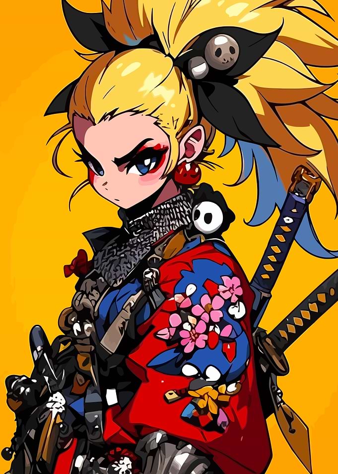 Anime Warrior Girl with Swords