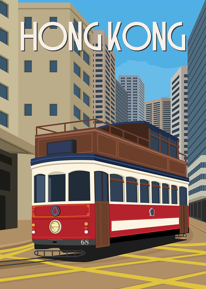 Hong Kong Tram Cityscape Illustration