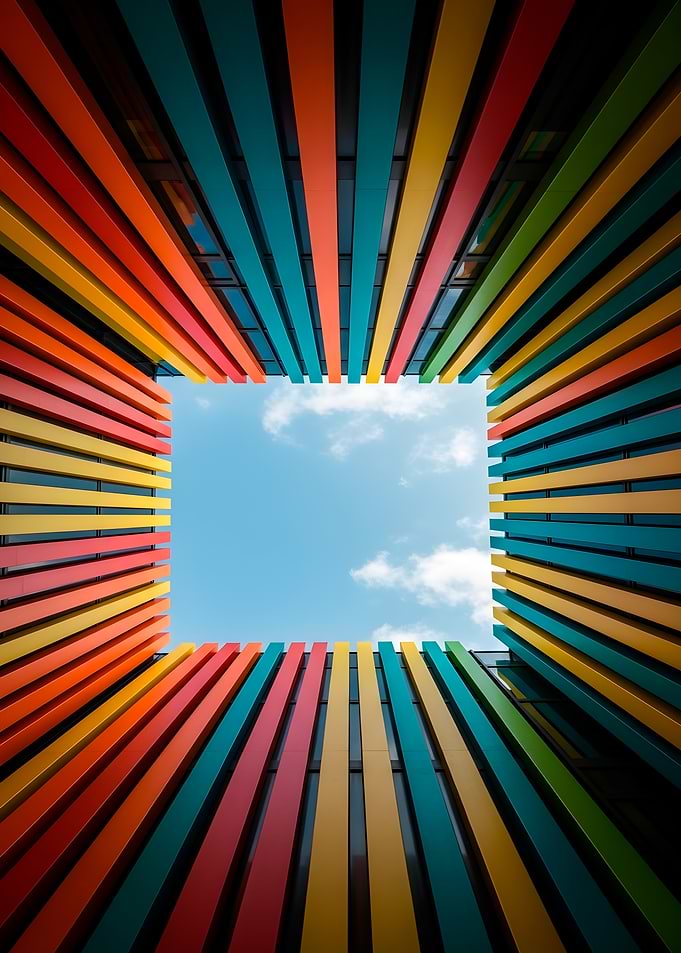 Colorful Building Facade with Sky View