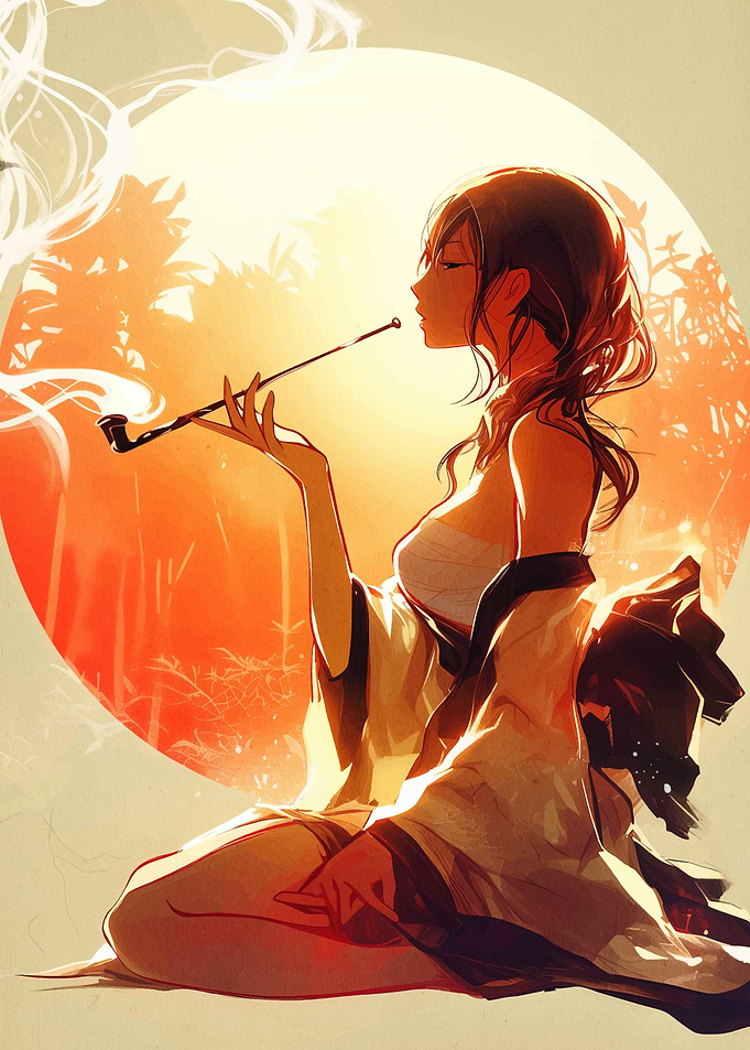 Woman with Pipe in Anime Style