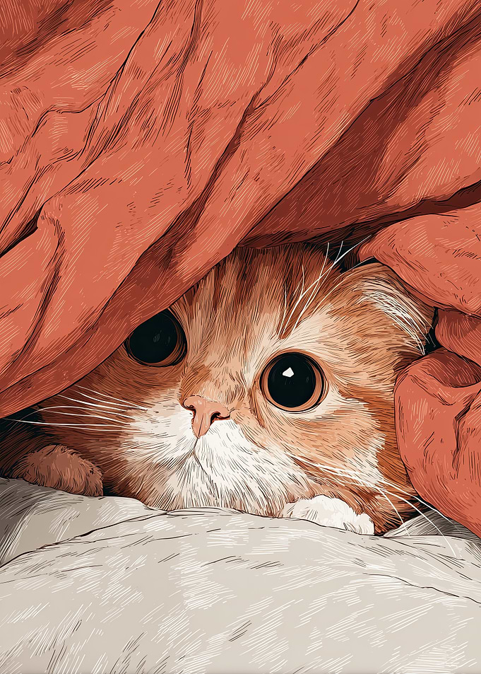 Cute Cat Under Blanket Illustration