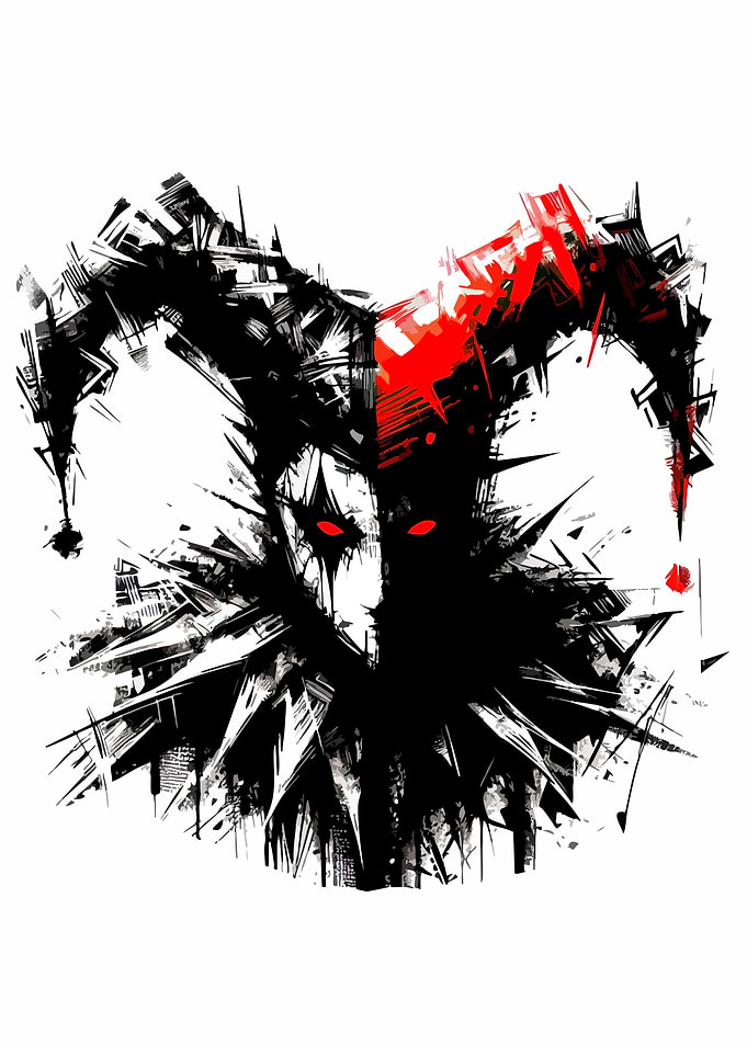 Abstract Jester Face with Red Eyes