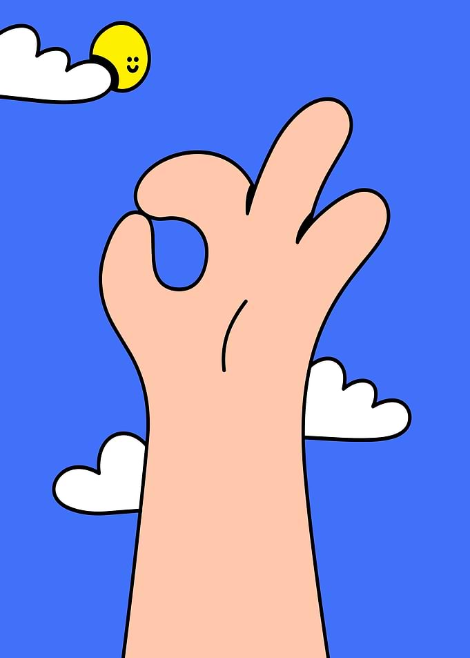 Cartoon Hand OK Sign with Sky