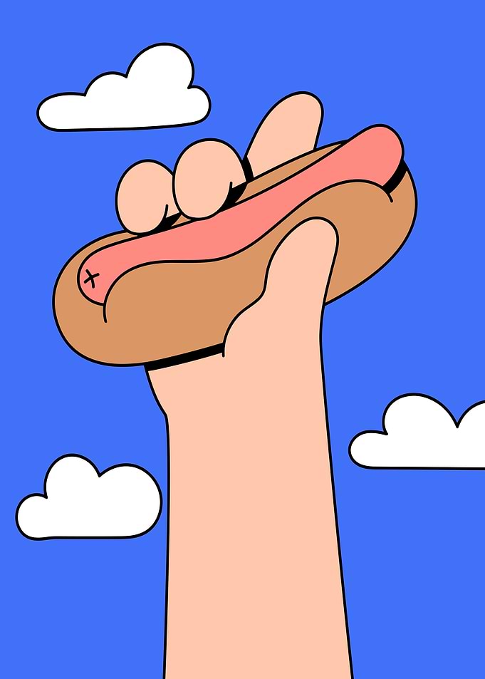 Hand Holding Hotdog in the Sky