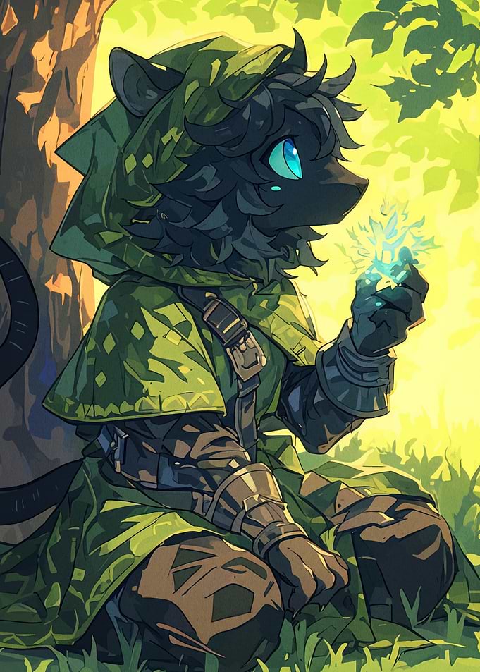 Anthromorphic Character in Forest with Magic