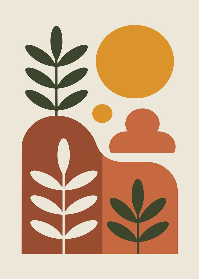 Abstract Botanical Landscape with Sun