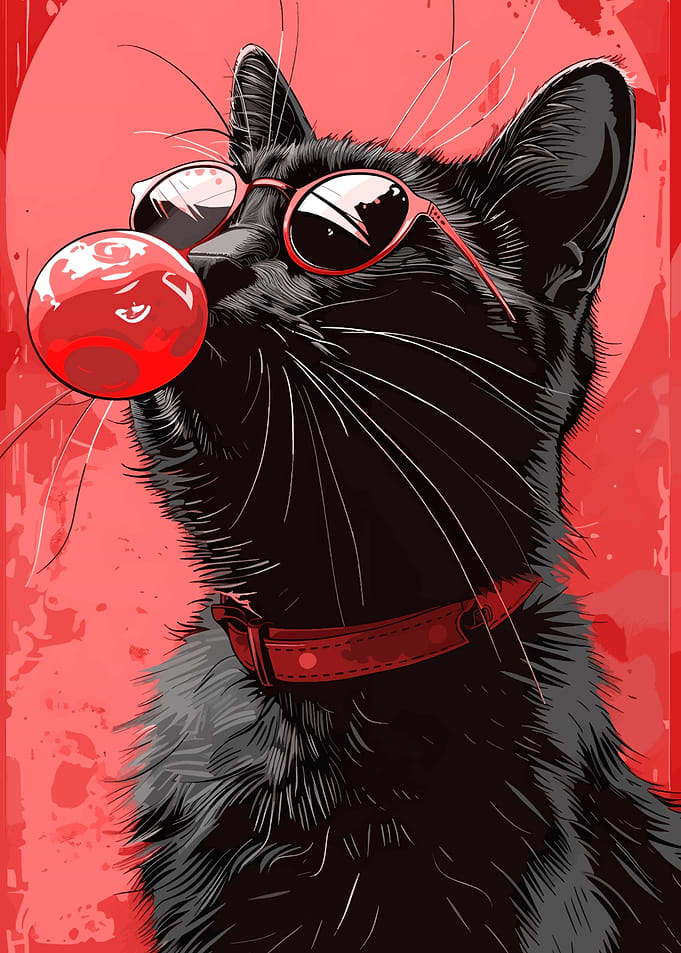 Cool Cat with Bubblegum Art
