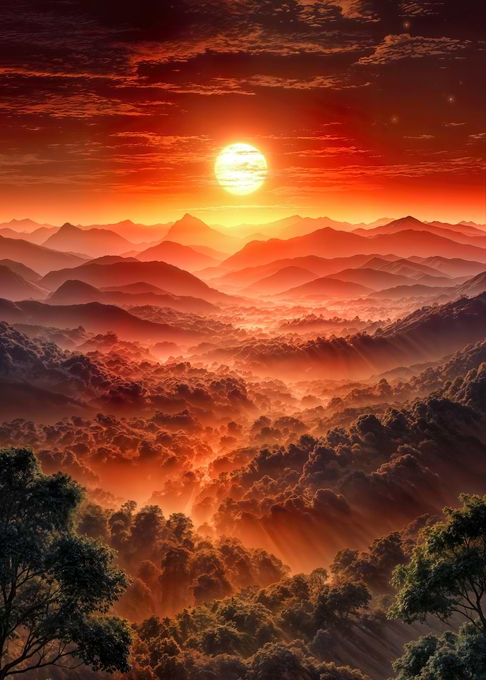 Sunset Over Mountainous Landscape