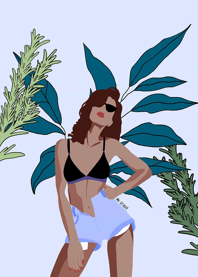 Botanical Summer Girl – Minimalist Line Art