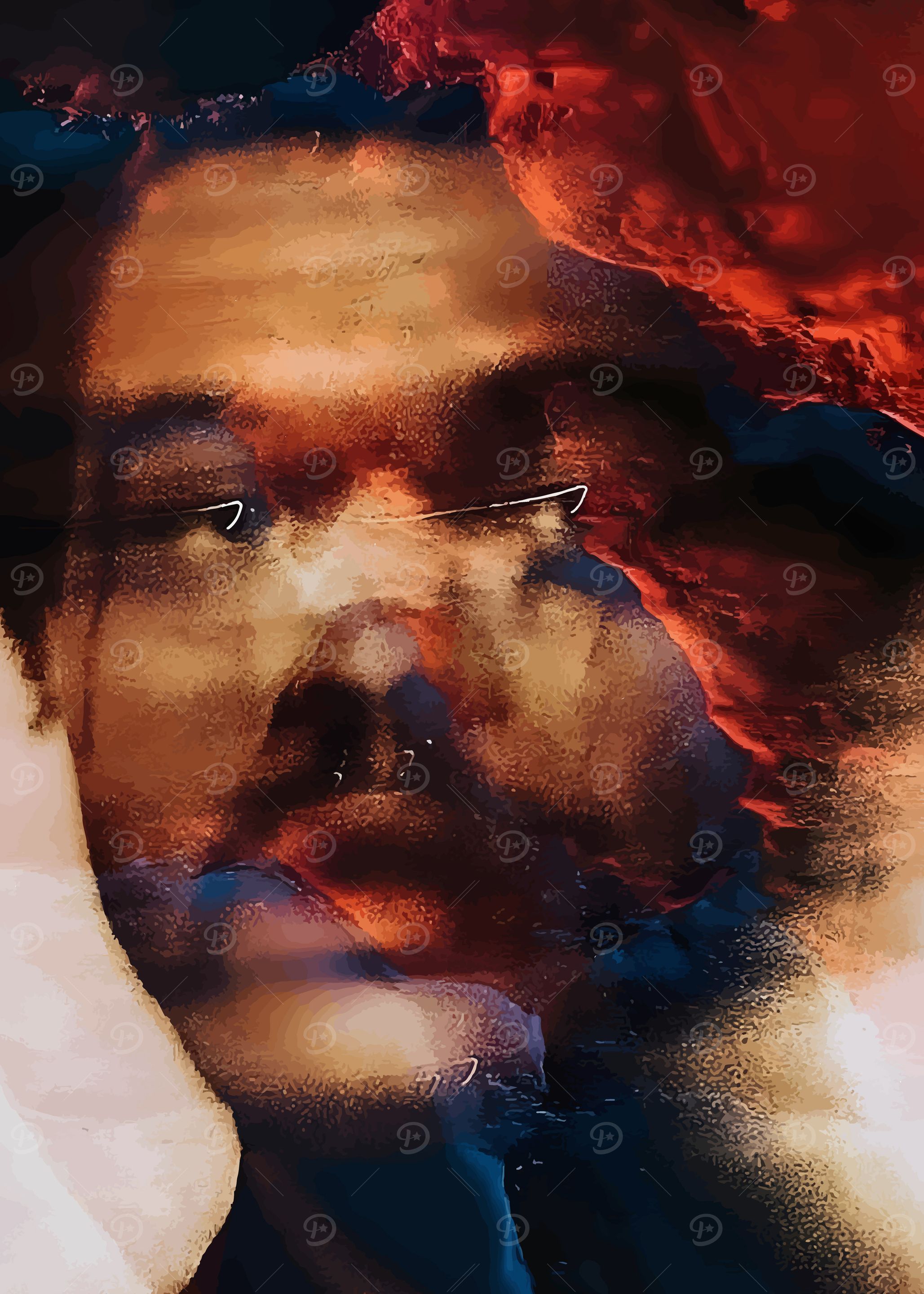 Abstract Portrait with Red and Blue Hues