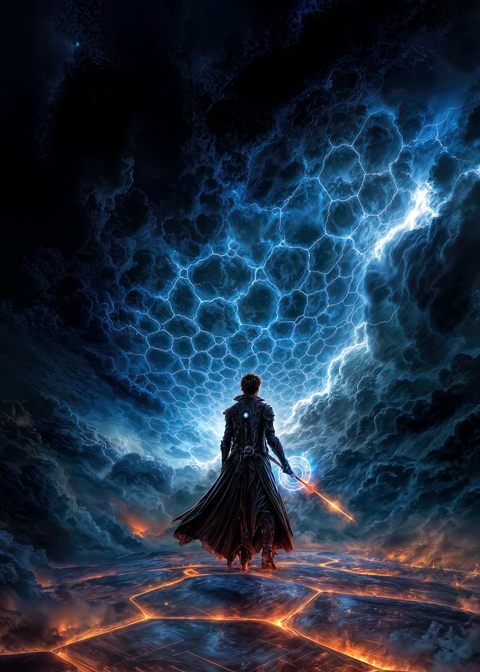 Mystic Figure Under a Celestial Sky